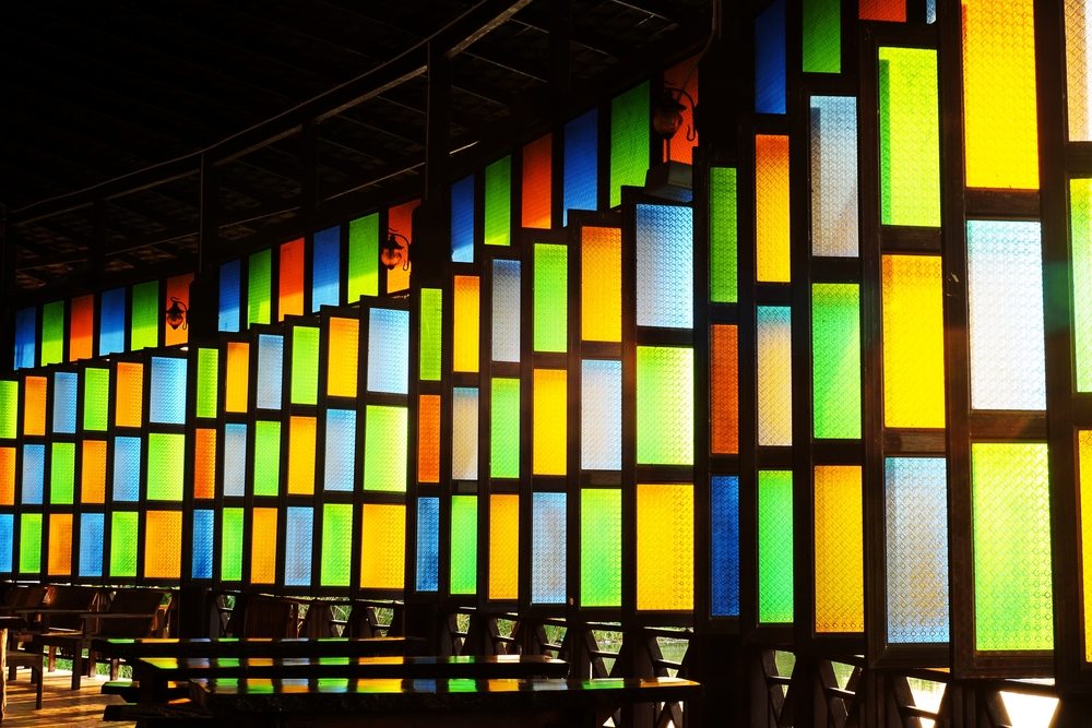 A series of coloured glass windows